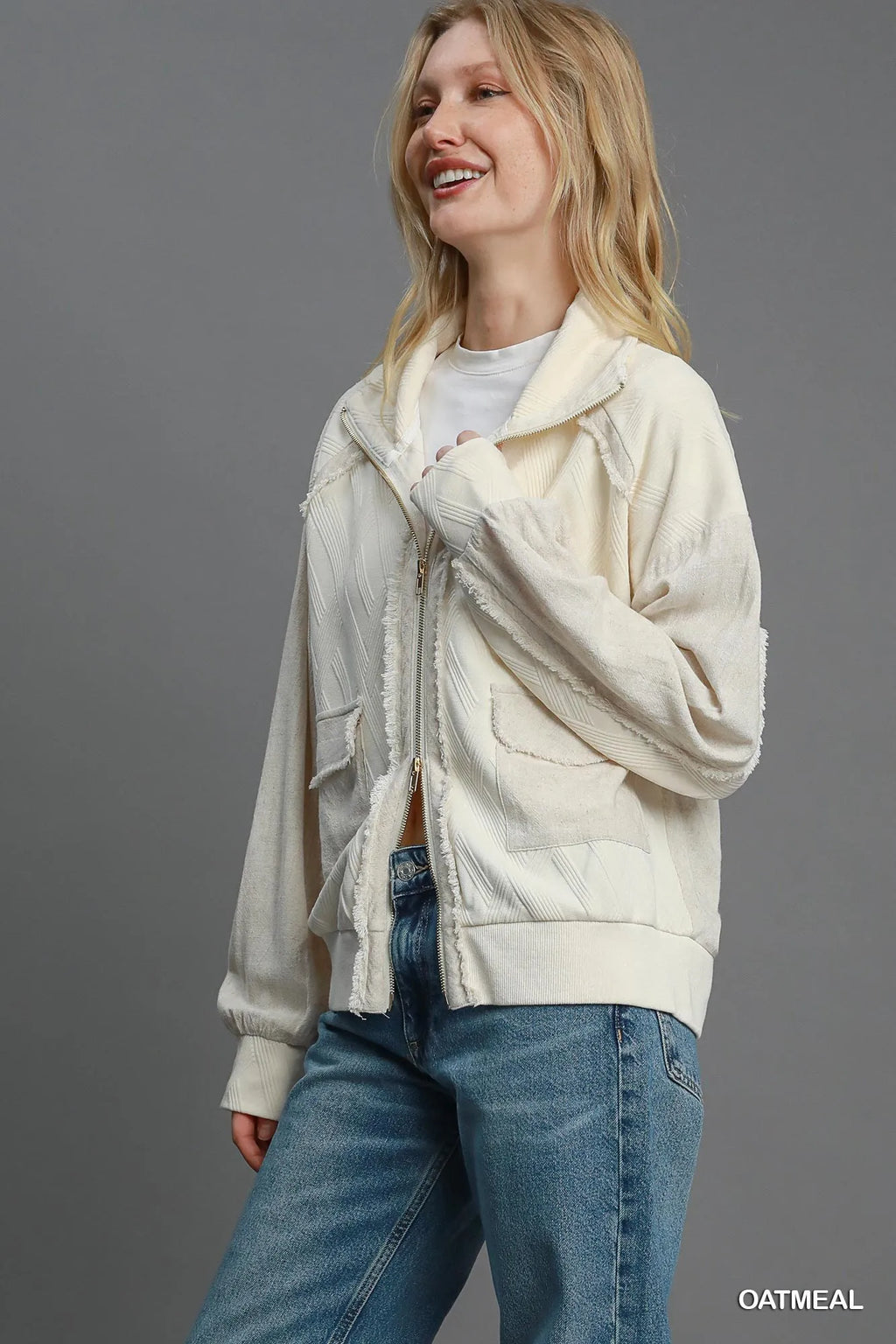 Umgee Two-Way Jacquard Zip-Up Jacket