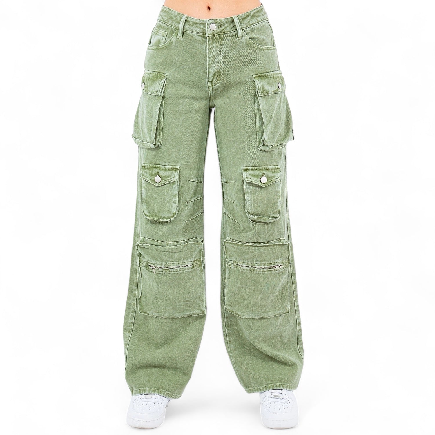 Multi Pockets Denim Wide Leg Cargo Pants-RJH30564
