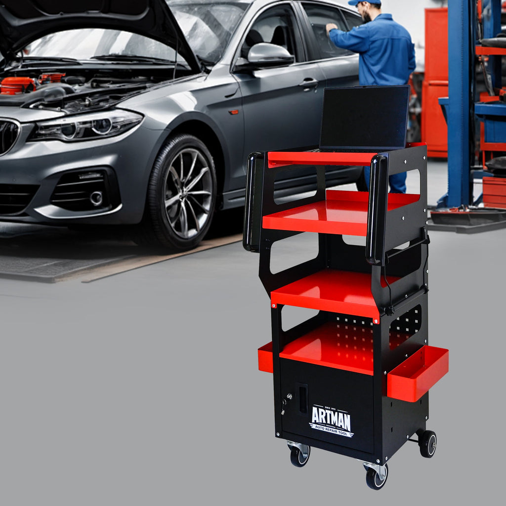 4 Level Multi-Purpose Trolley for Diagnostics - Black + Red