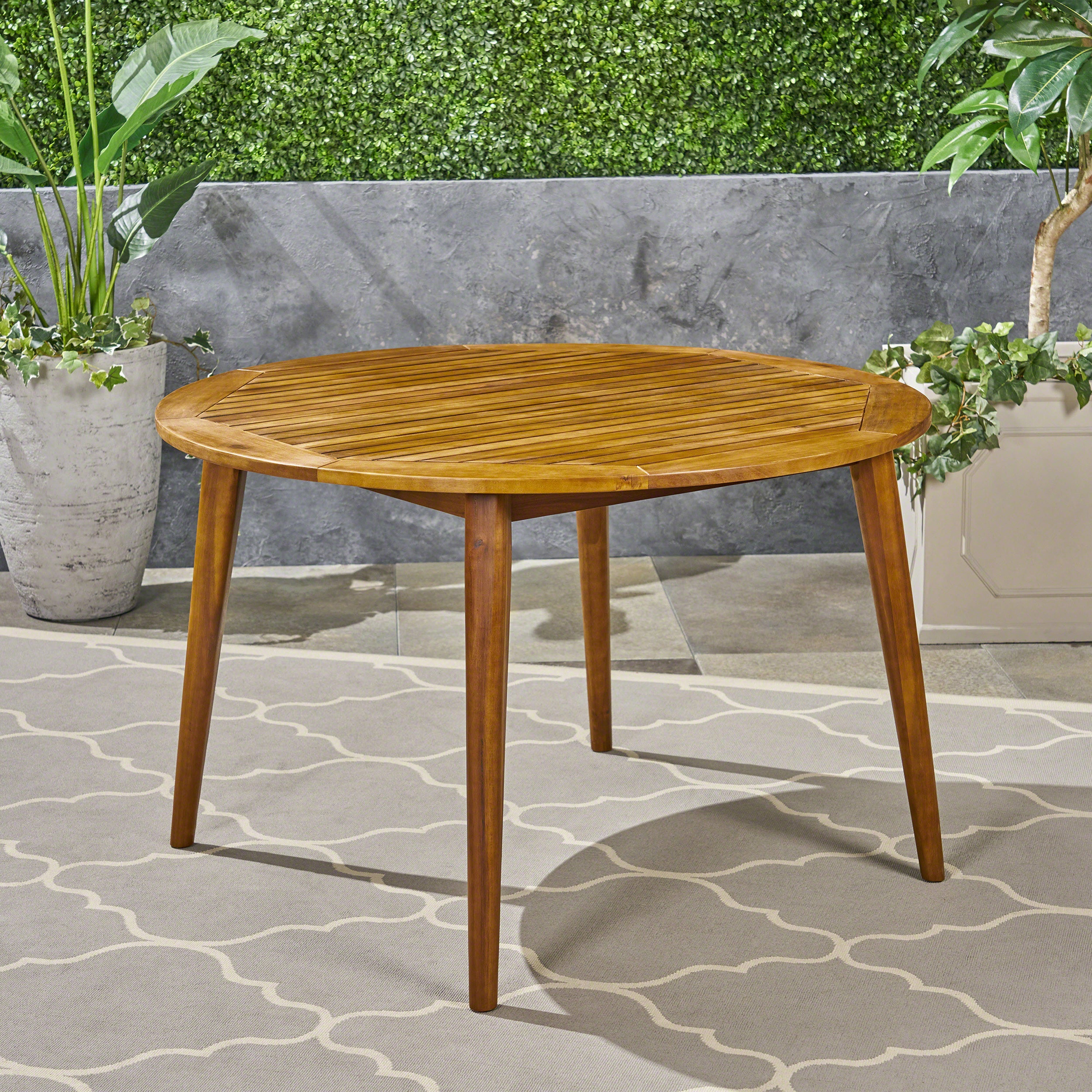 STAMFORD Modern Acacia Wood Dining Table with Straight Leg Base, Teak Finish, 47.25 Inches