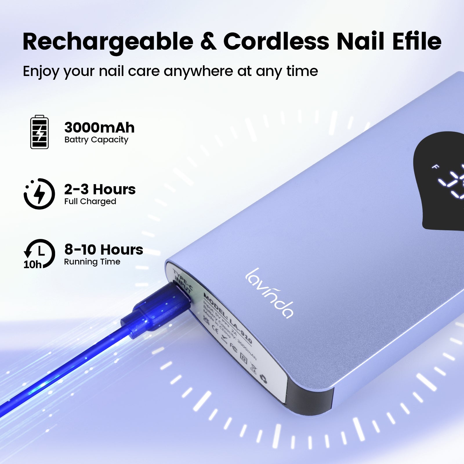 Wand™ Air Nail Drill - Purple - 35,000 RPM Rechargeable