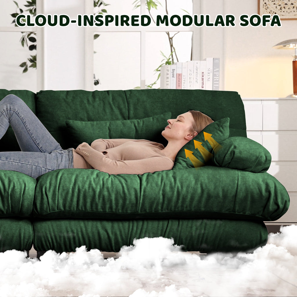 Free Combination Modular Sectional Sofa,U Shaped Couch for Living Room, 4-Seater Comfy Cloud Couch with 2 Ottomans, Chenille Green