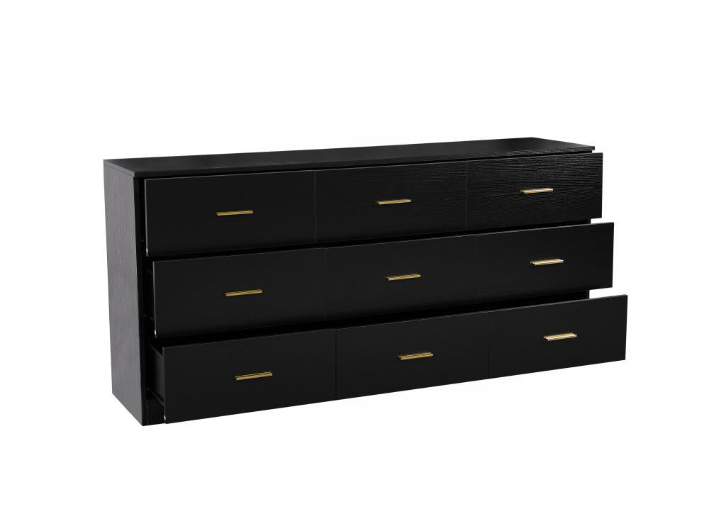 Modern Black 9-Drawer Dresser for Bedroom - Ample Storage Wide Chest of Drawers, Sturdy & Safe