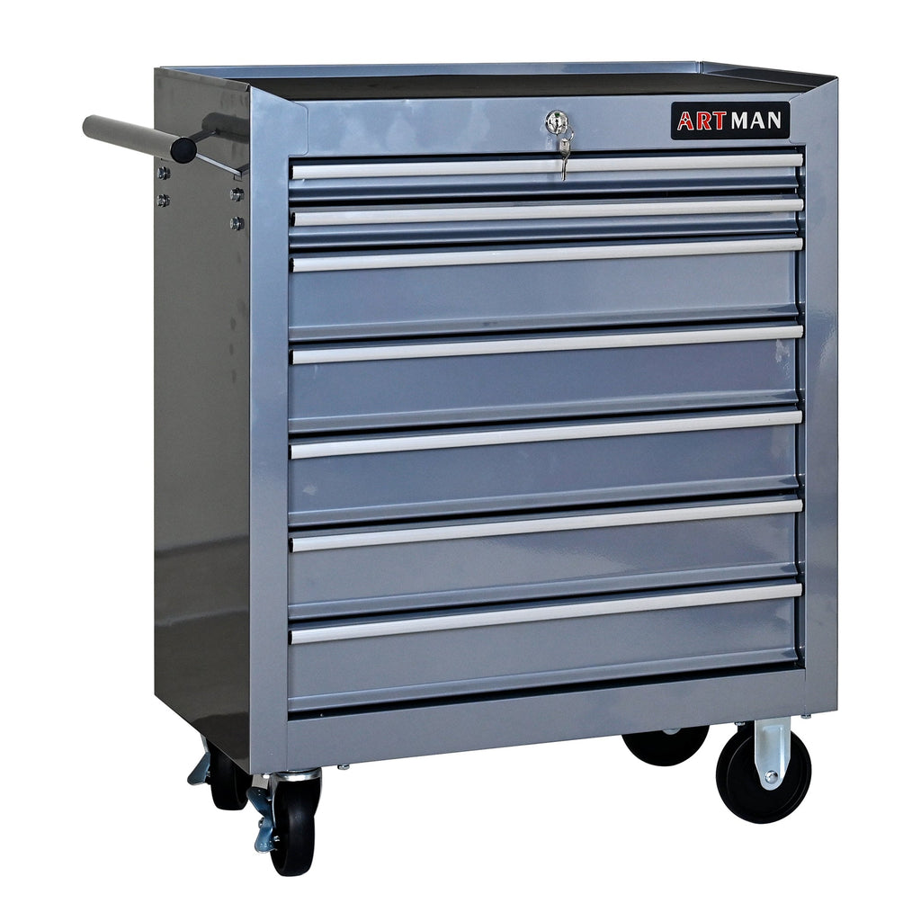 7 DRAWERS MULTIFUNCTIONAL TOOL CART WITH WHEELS-SLIVER