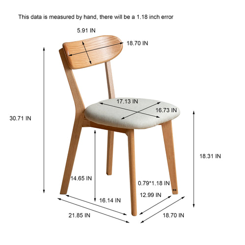 (Set of 2 pcs) Dining Chair Wooden FAS Grade Oak Natural Wood Made in North America 100% Dirt-free Wood Chair Solid Chair Table Chair Wooden Living Room Chair Simple And Natural 47.5 * 55.5 * 78cm