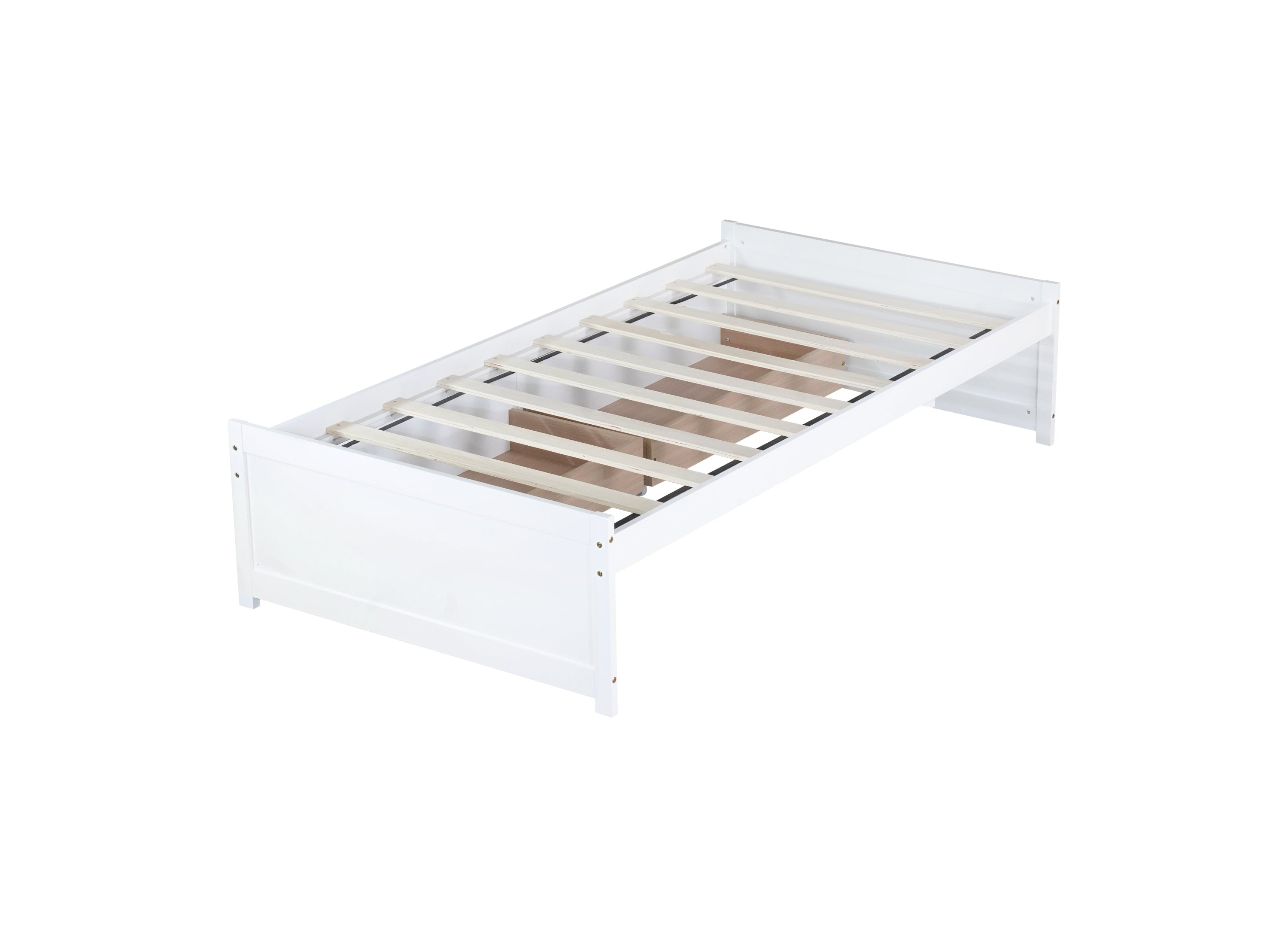 Twin Size Bed with 2 Drawers, Solid Rubber Wood Bed,White