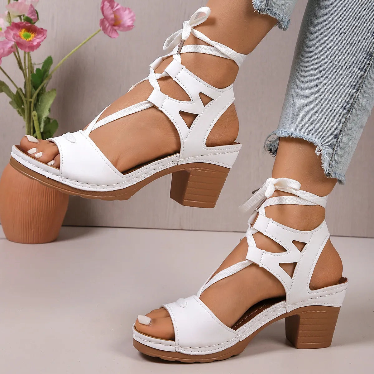 Lace-Up Block Heel Sandals