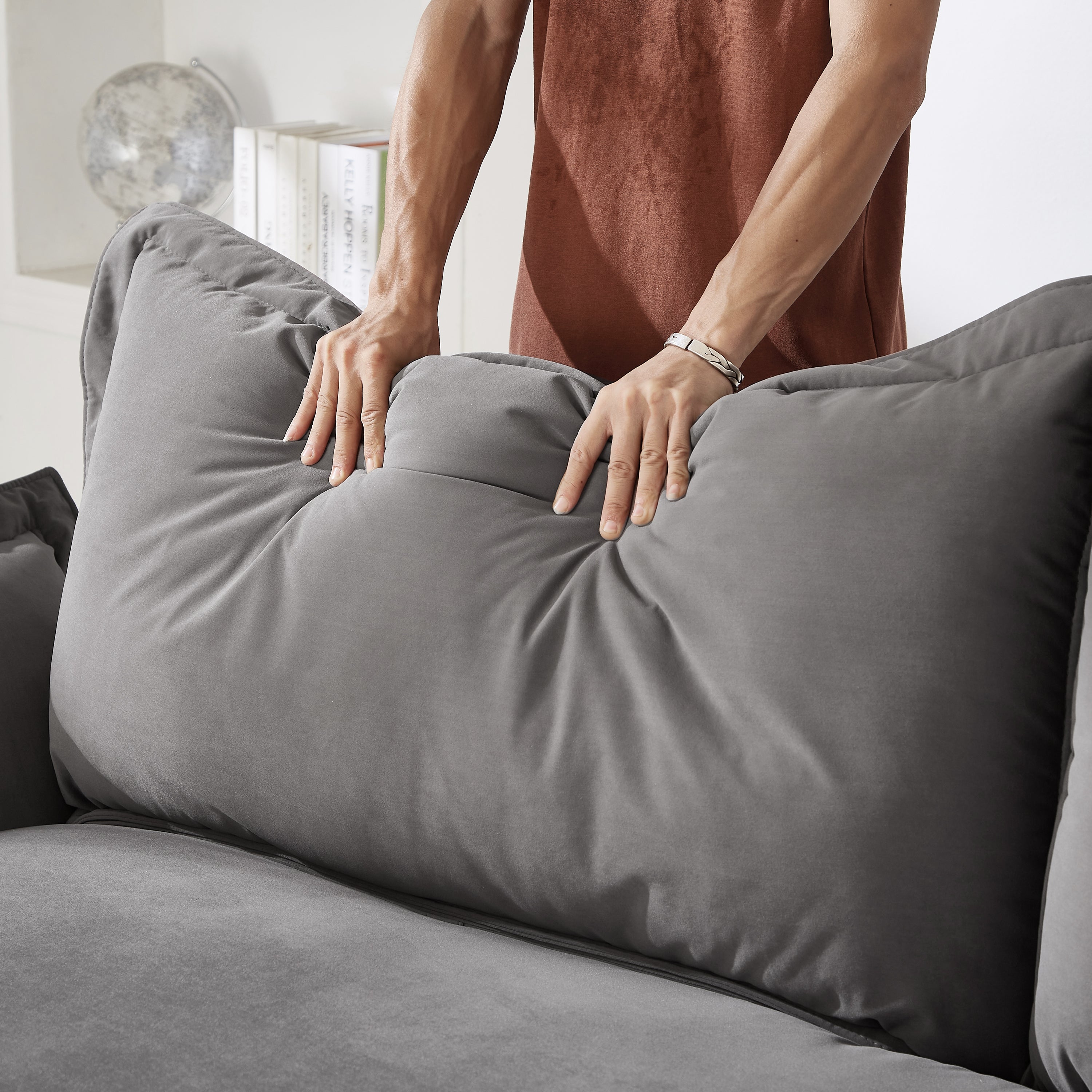 Modular Sectional Sofa, Sailing Design Sofa with Storage, Removable Backrest, Modern Deep Seat Sofa with Throw Pillows for Living Room Bedroom Apartment,Gray