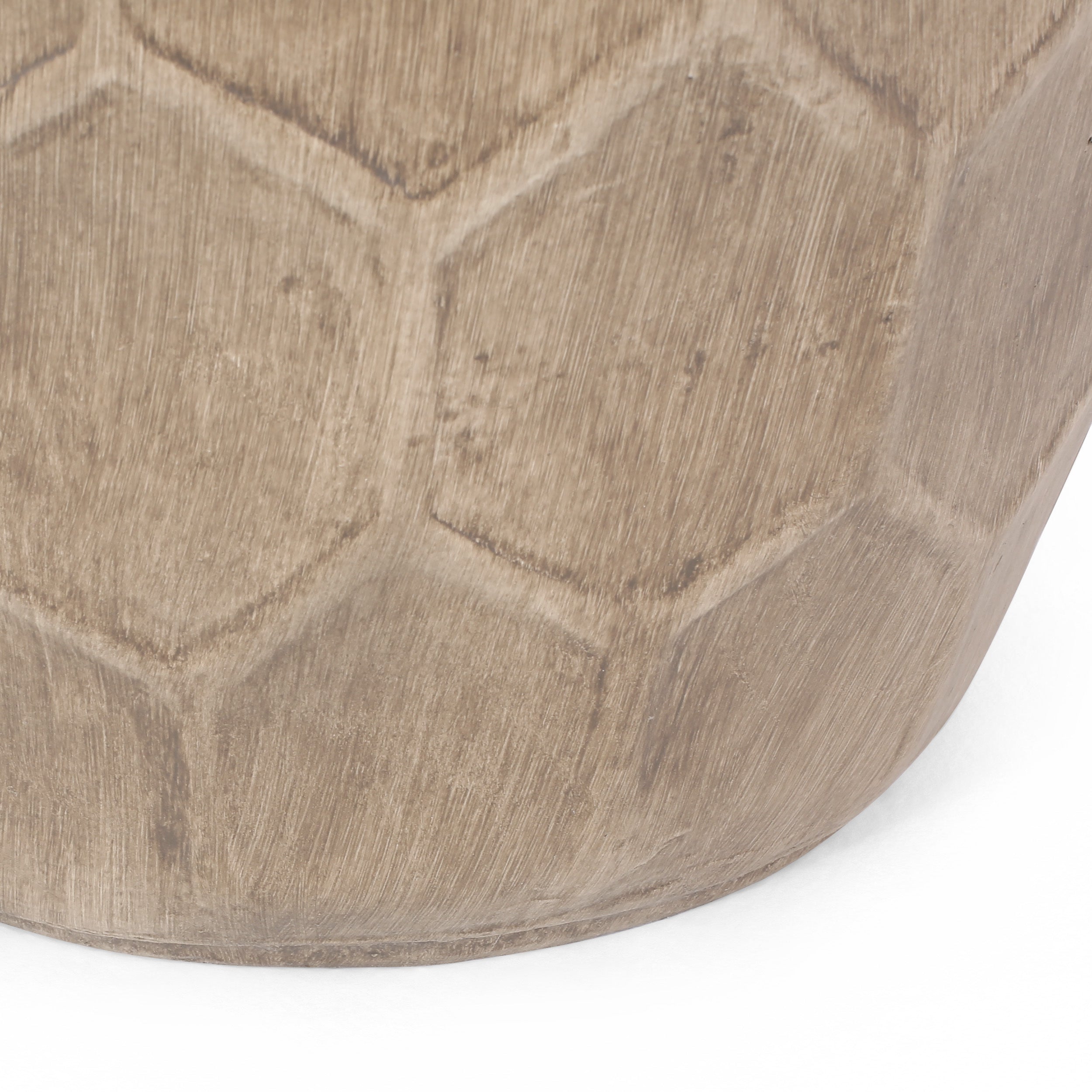 Boho Outdoor Lightweight Concrete Side Table with Honeycomb Pattern in Natural Finish, Magnesium Oxide, 15.25 x 15.25 x 18.25 inches
