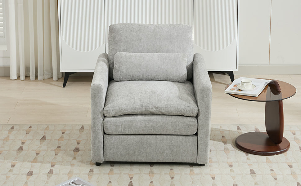31.9' Cozy Upholstered Armchair Oversized Comfy Cloud Sofa Double Cushion Single Sofa Plush Cushion Armchair for Living Room, Light Grey