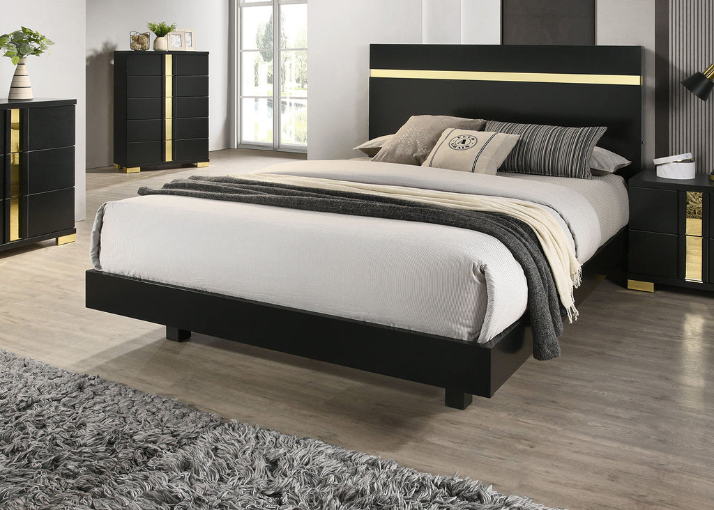Modern Black 3pc Bedroom Set Full Size Bed w LED 2x Nightstands Mattress Ready Furniture Acrylic Trim