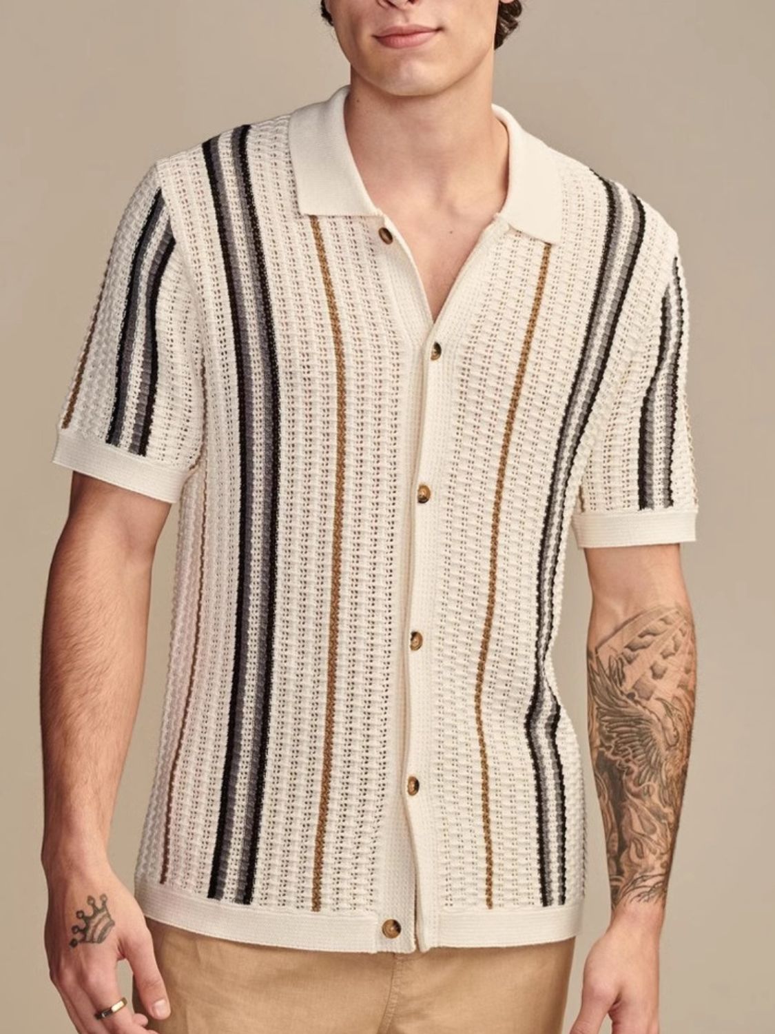 Striped Collared Neck Short Sleeve Shirt