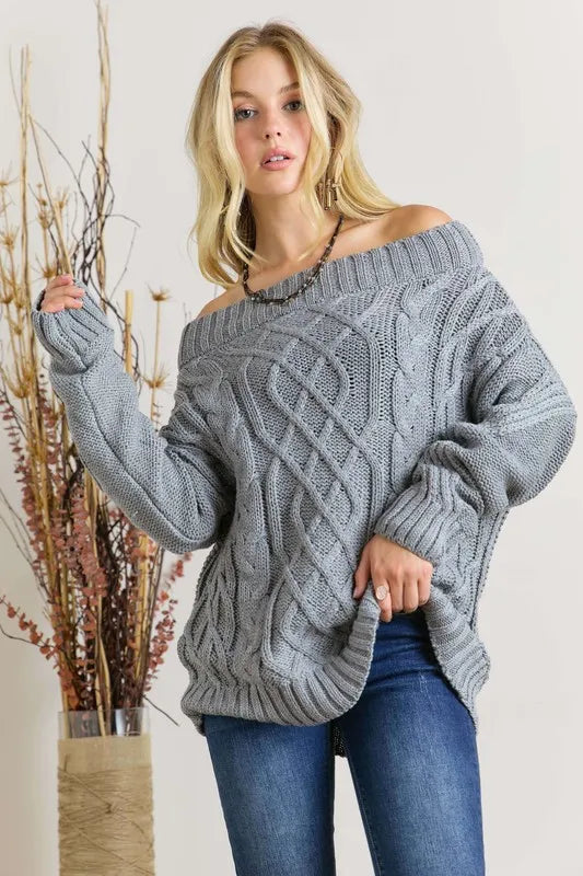 ADORA  Cable Knit Off Shoulder Sweater