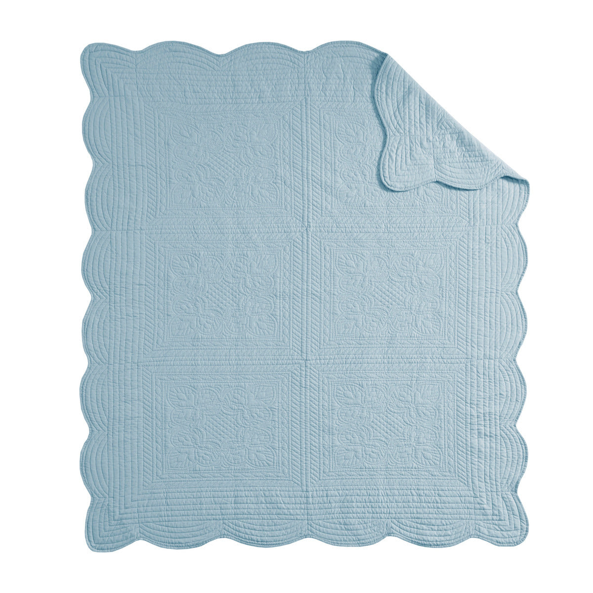 Oversized Quilted Throw with Scalloped Edges Blue 60x72'