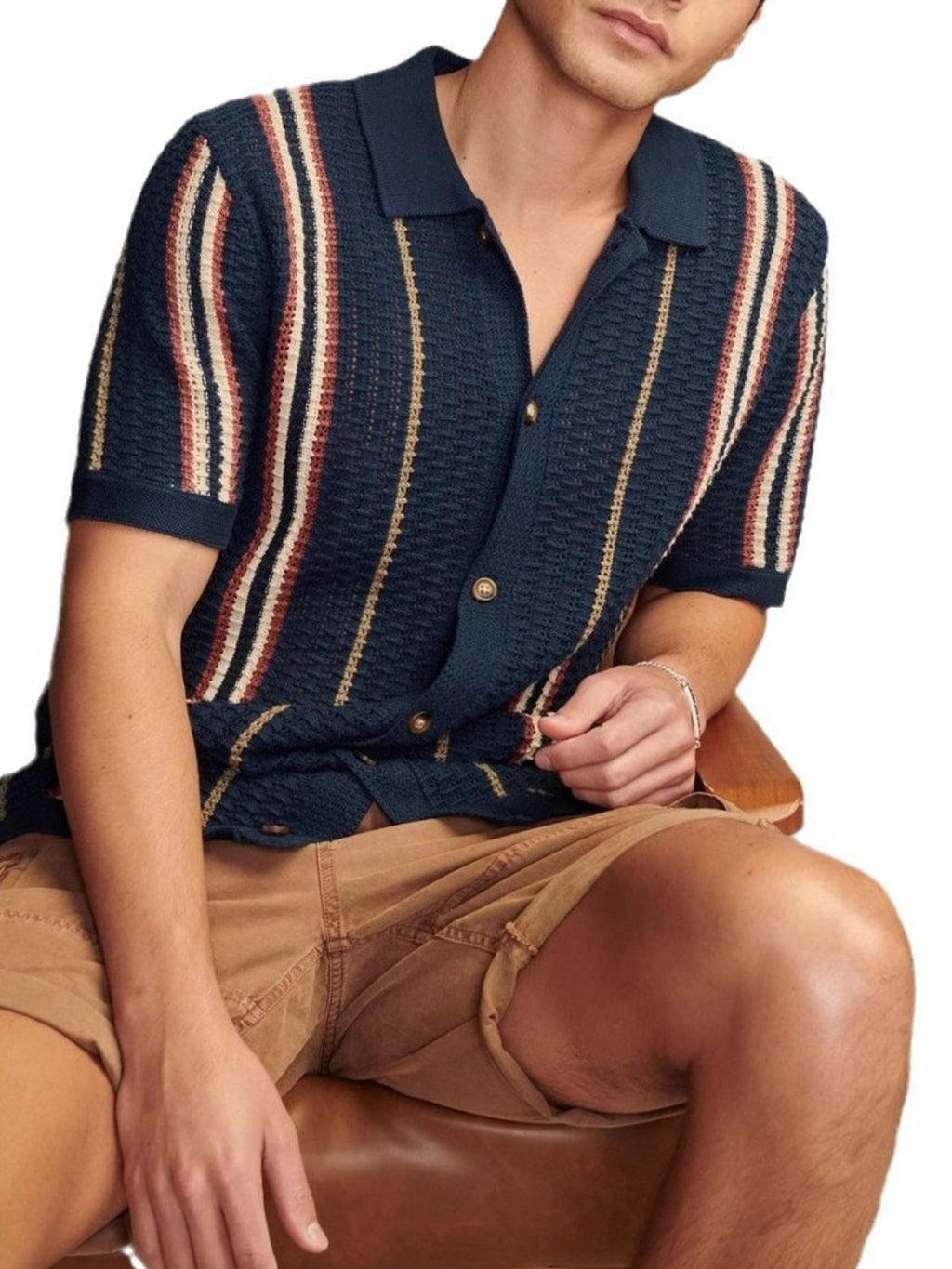 Striped Collared Neck Short Sleeve Shirt