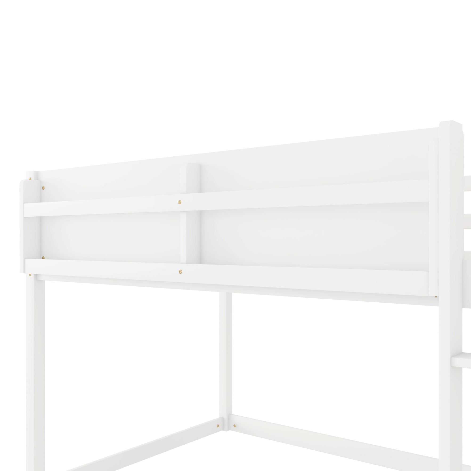 Low Twin Over Twin Bunk Bed, Floor Bunk Bed with Ladder, Solid Wood Twin Bunk Bed for Kids & Juniors, White(Expect Arrival Date 2025/11/25)