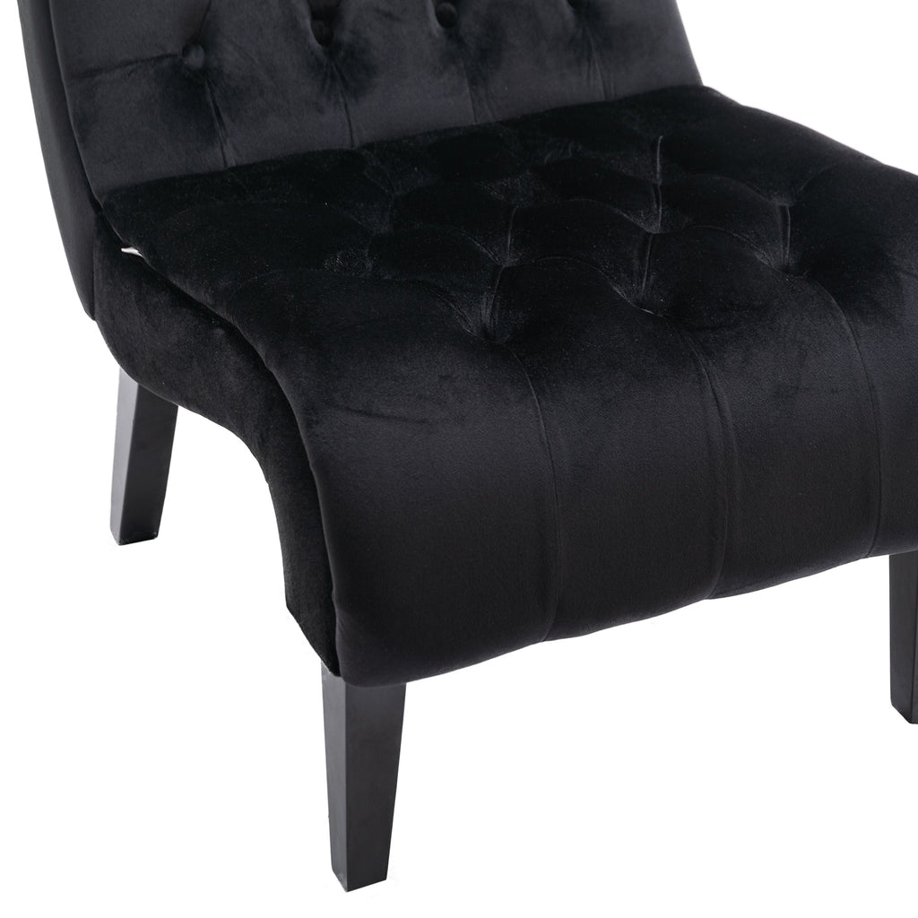 COOLMORE Modern Velvet Armless Accent Living Room Chair / Leisure Chair,Upholstered Fabric Button Comfortable Chair with Wooden Legs for Bedroom, Living Room, Office (Black Velvet)
