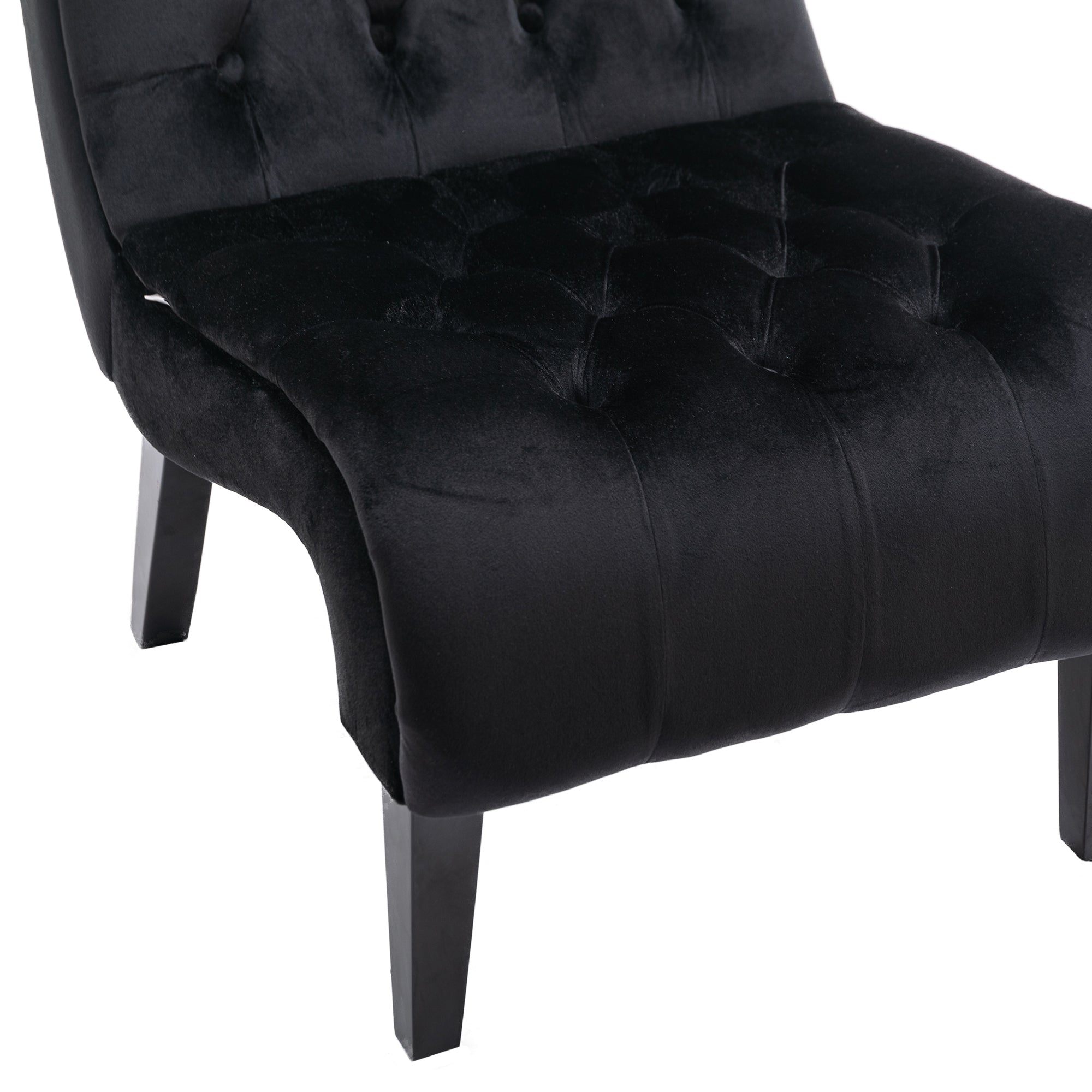 COOLMORE Modern Velvet Armless Accent Living Room Chair / Leisure Chair,Upholstered Fabric Button Comfortable Chair with Wooden Legs for Bedroom, Living Room, Office (Black Velvet)