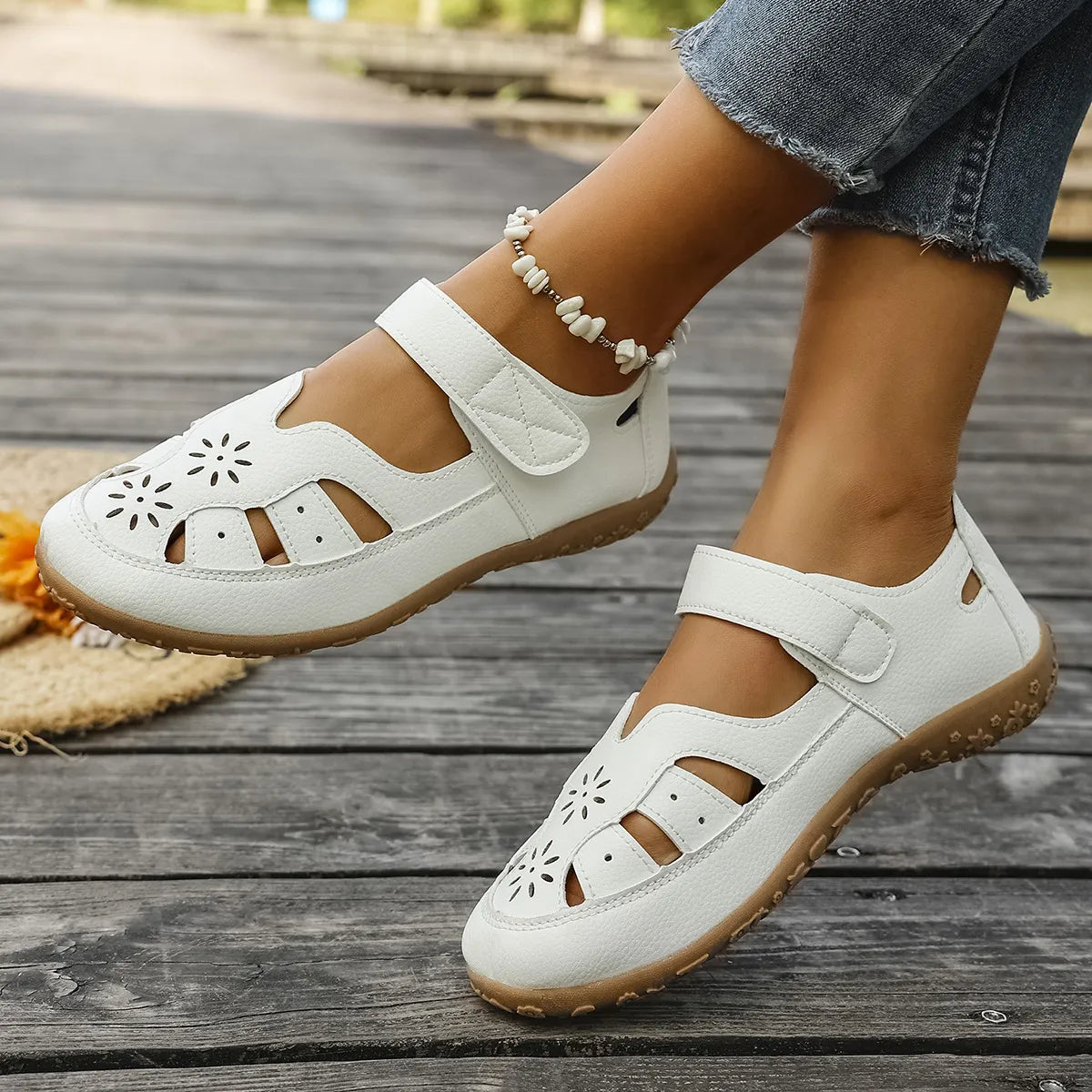 Cutout Velcro Straps Sandals