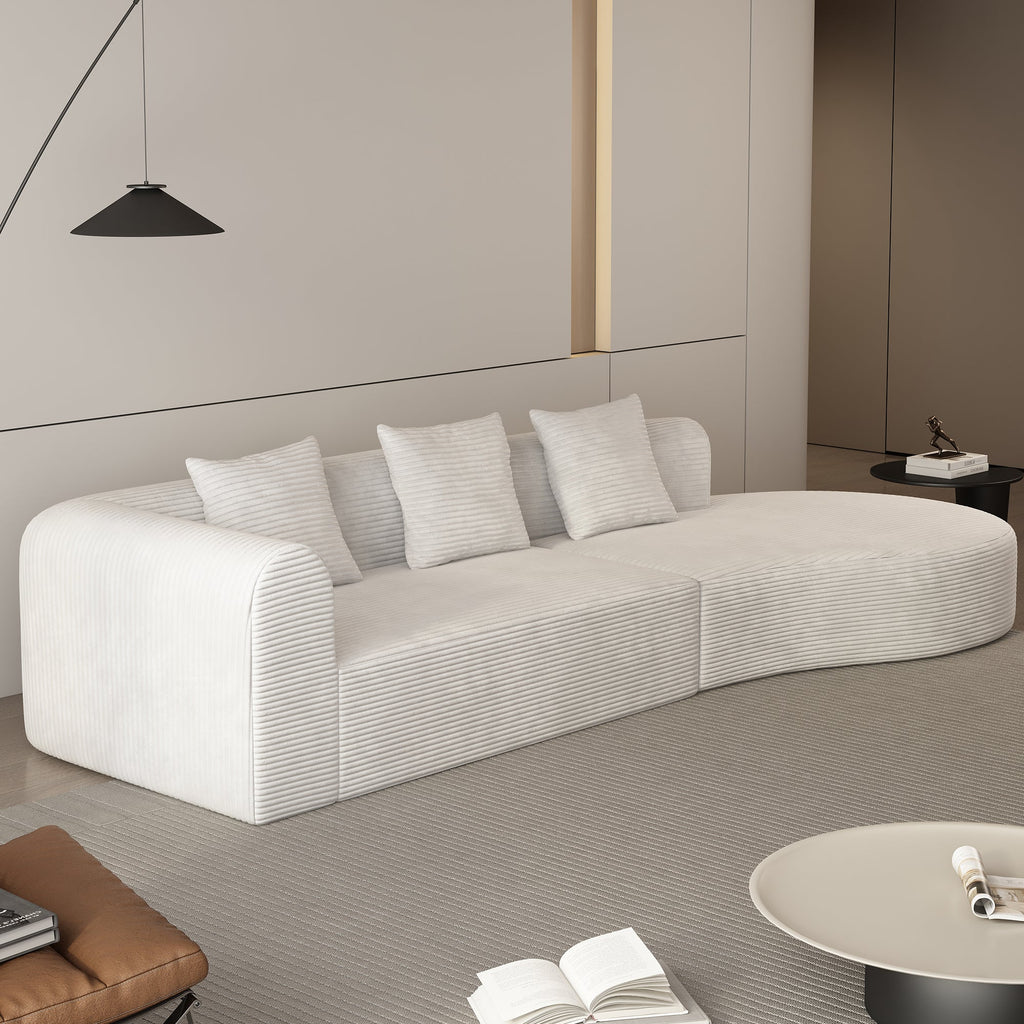 123*37 inch extra large deep modular sofa, cloud sofa 4-person sofa, can sit or lie down, living room corduroy modular sofa, no assembly required, white