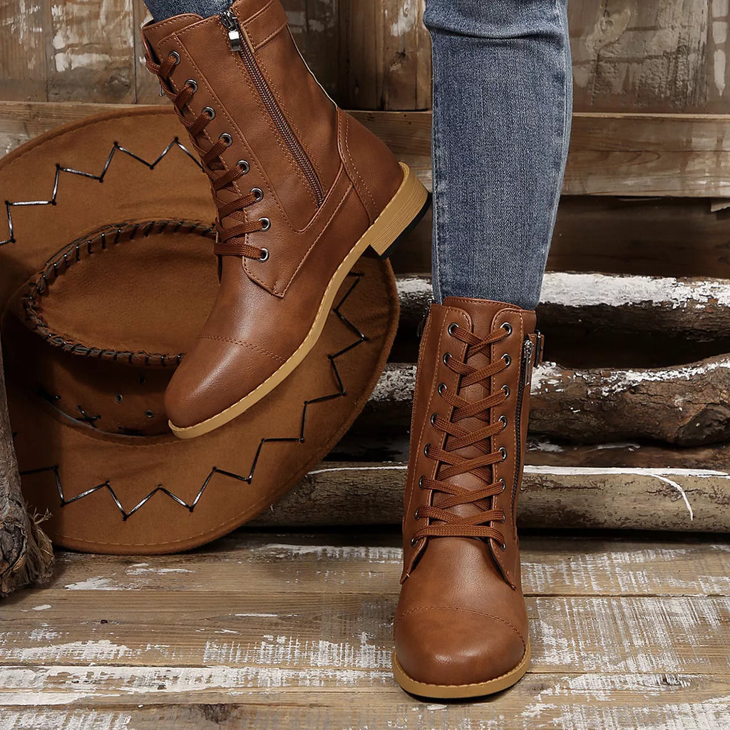 Round Toe Block Heels Boots