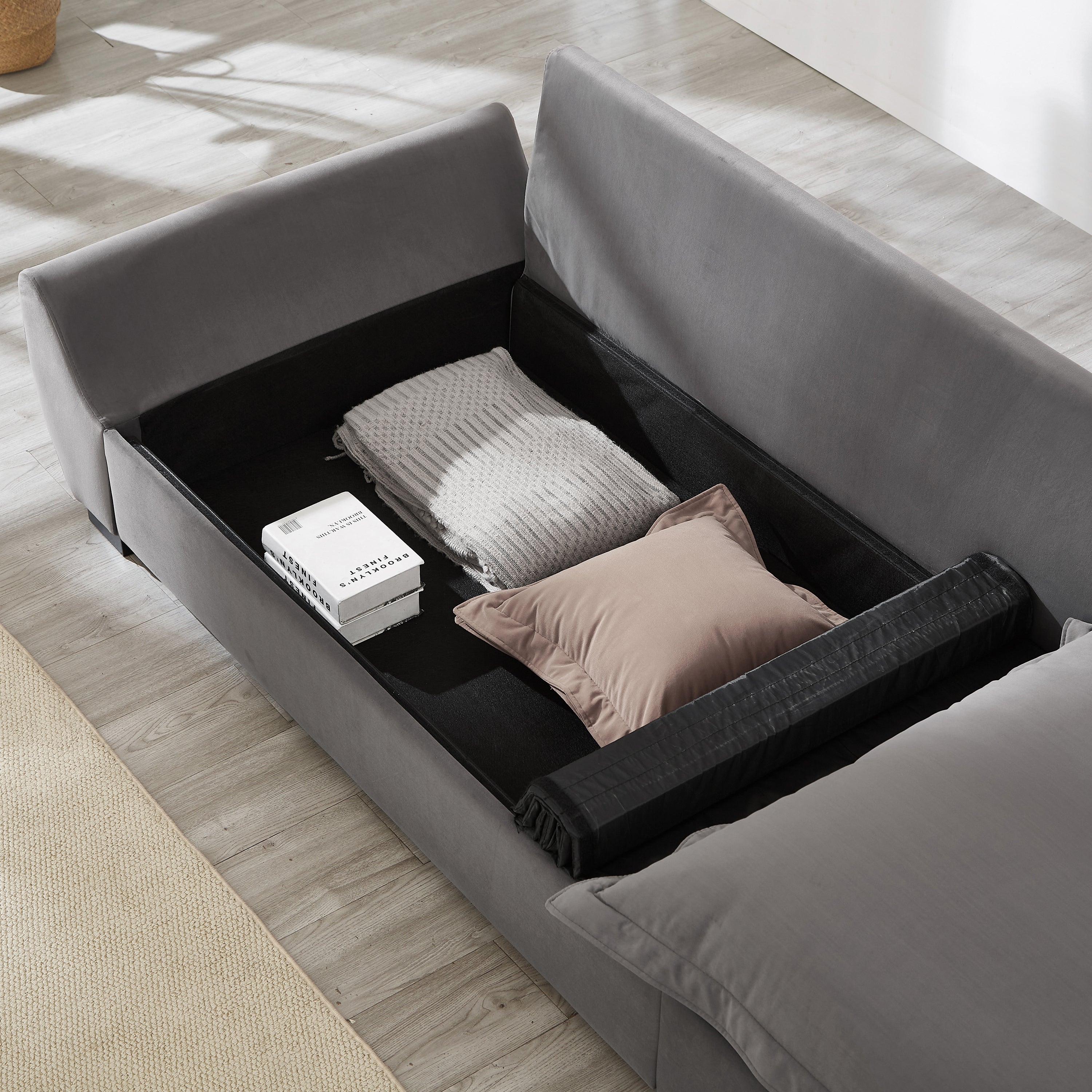 Modular Sectional Sofa, Sailing Design Sofa with Storage, Removable Backrest, Modern Deep Seat Sofa with Throw Pillows for Living Room Bedroom Apartment,Gray