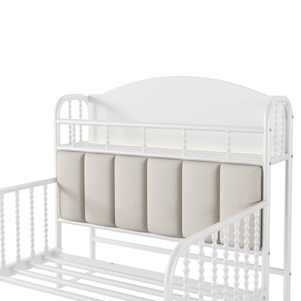 Twin Size Metal Platform Bed Frame with Light, Kids Twin Metal Bed with Upholstered and Storage Headboard, White (Expect Arrival Date 2025/10/5)