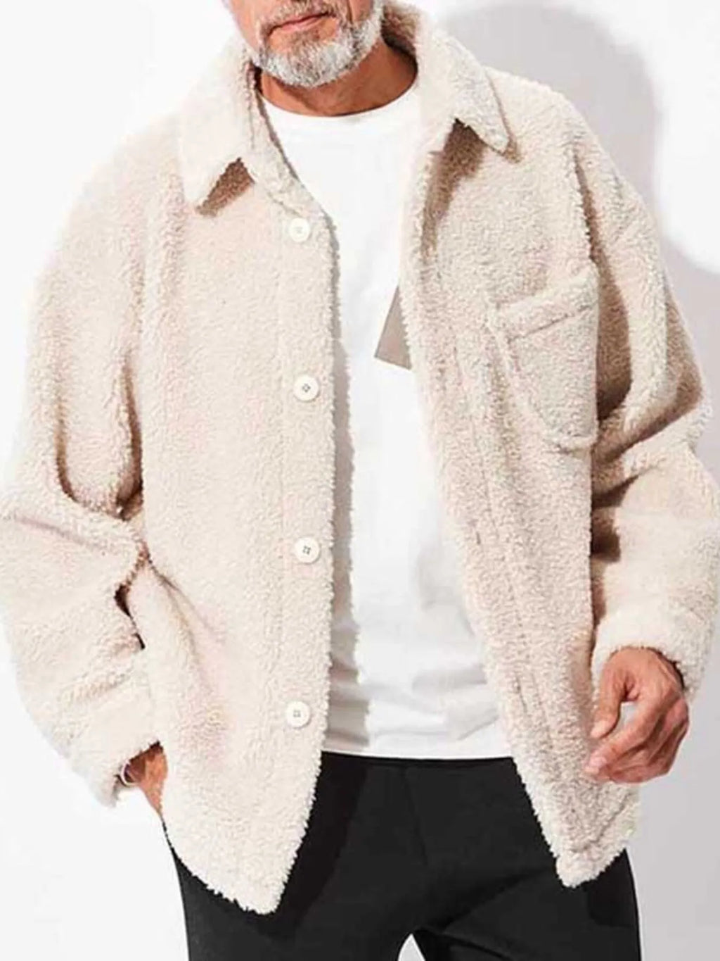 Button Up Drop Shoulder Sherpa Jacket Plus Size