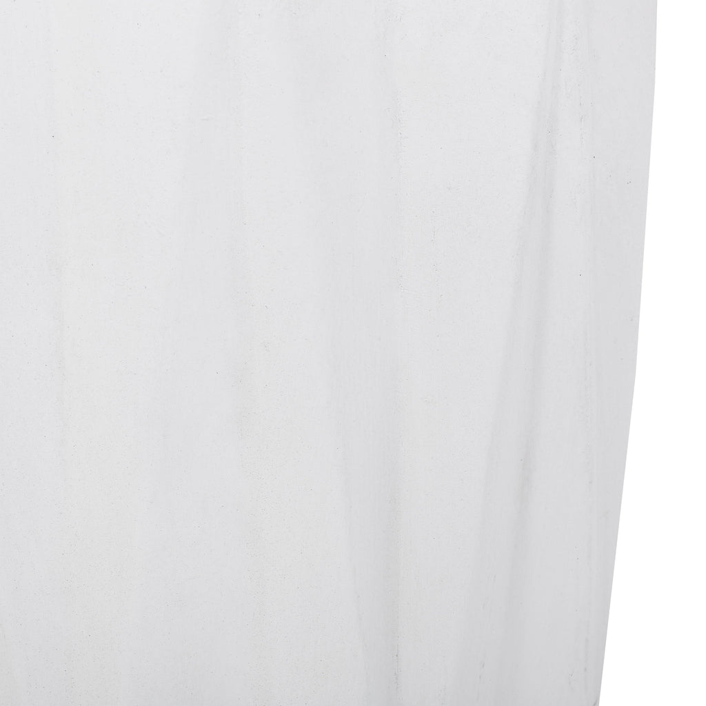 Modern Outdoor Lightweight Concrete Side Table with Geometric Design in Antique White