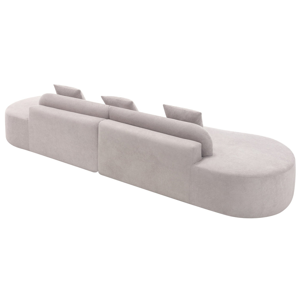 Modern curved combination sofa, terrycloth fabric sofa, minimalist sofa in living room, apartment, no assembly required, three  pillows,Gray