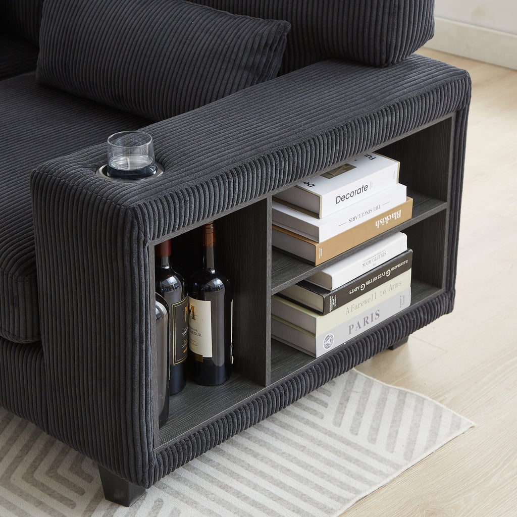 102.75*102.75' L-Shaped Modular Sectional Sofa, Modern Corduroy Sectional Sofa, Arm with Storage With Cup Holder 5-Seat Convertible Sectional Sofa for Living Room, Bedroom, Lounge and Projection Room