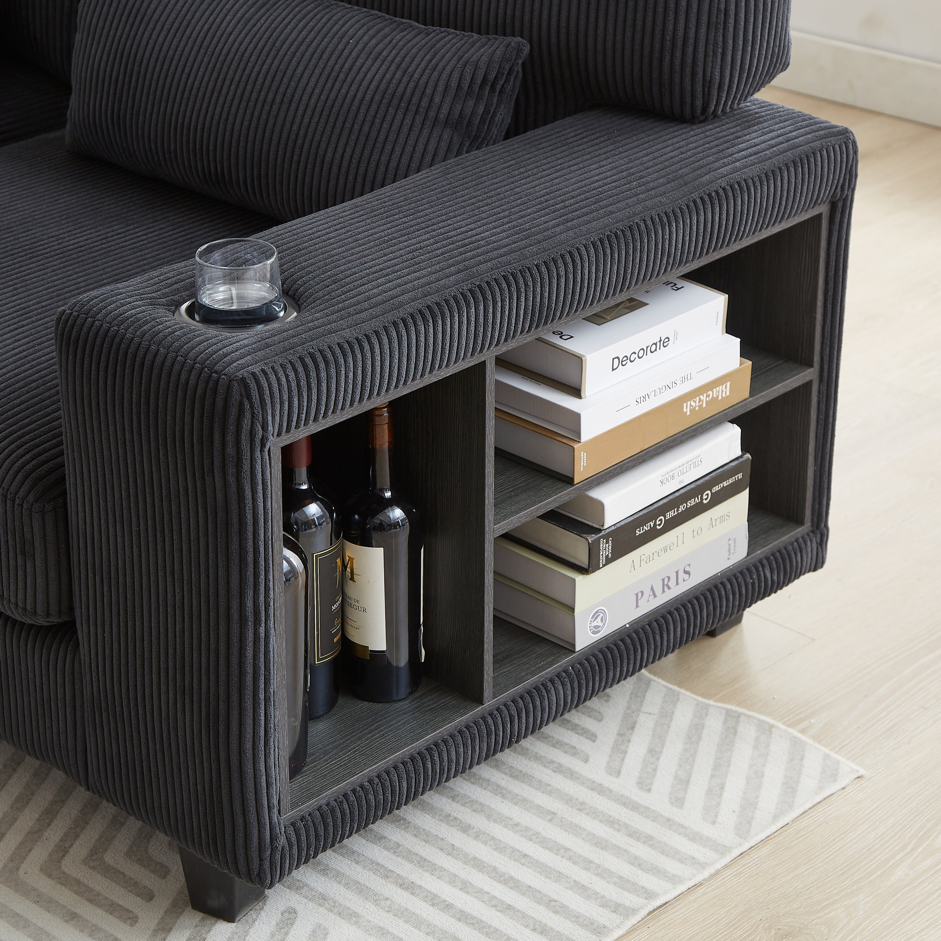 102.75*102.75' L-Shaped Modular Sectional Sofa, Modern Corduroy Sectional Sofa, Arm with Storage With Cup Holder 5-Seat Convertible Sectional Sofa for Living Room, Bedroom, Lounge and Projection Room