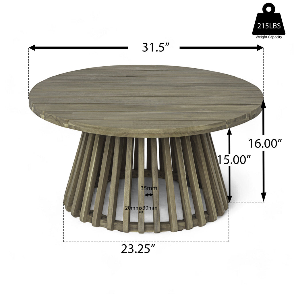 Outdoor Acacia Wood Patio Coffee Table, Round Coffee Table for Backyard, Lawn, Balcony,Grey Finish