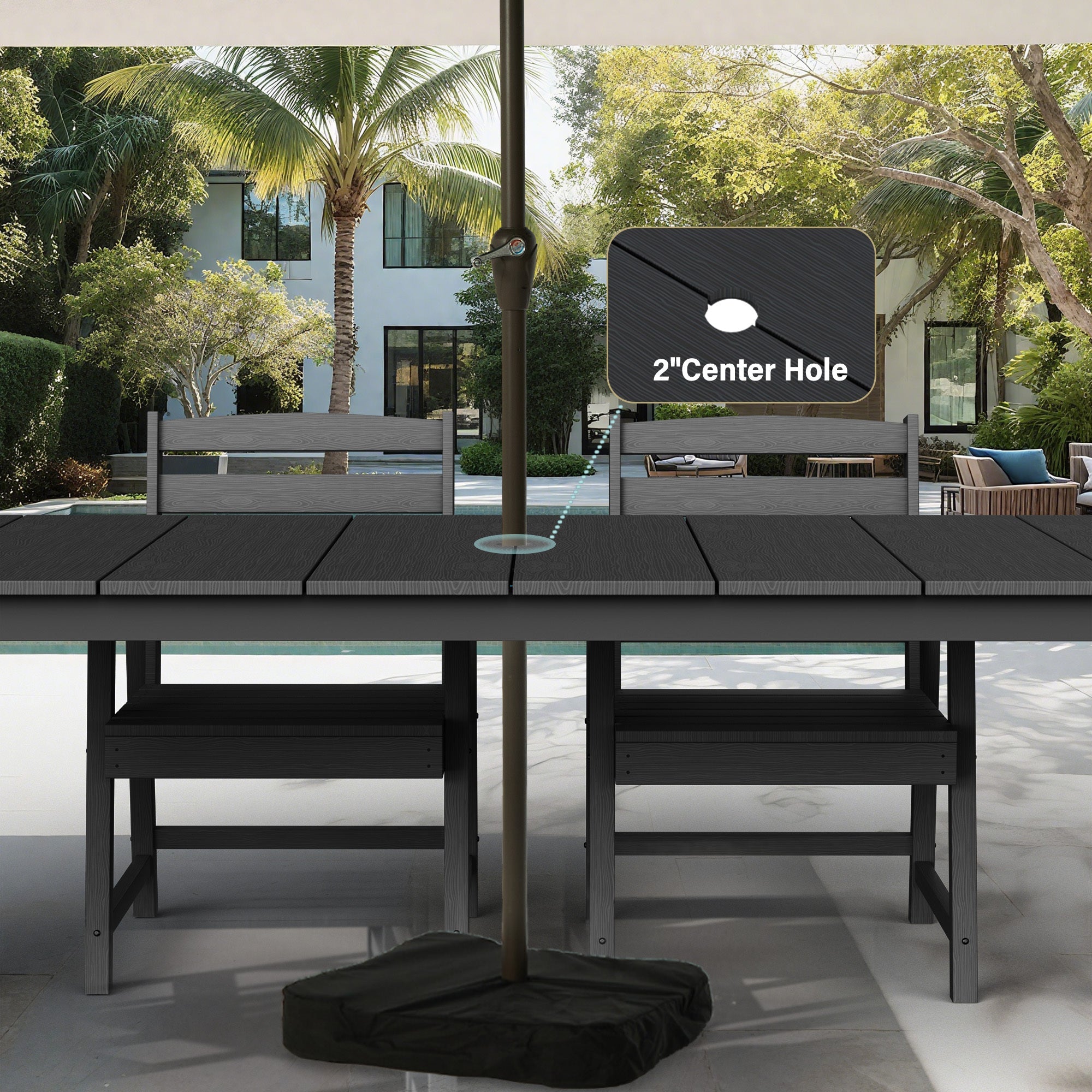 A single outdoor dining table that can be used in multiple scenarios