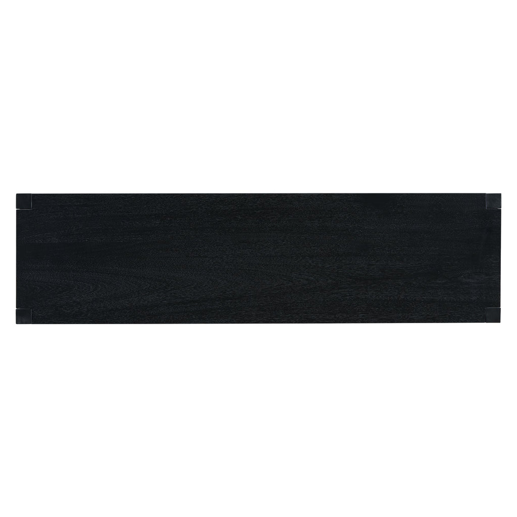 U_Style 60''Acacia Veneer Console Table with 4 Spacious Drawers, Modern Crisscross Design Entryway Table with Open Bottom Storage,Farmhouse Sofa Table for Living Room,Kitchen,Dining Room,Hallway