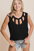 BiBi Cutout Round Neck Sleeveless Top