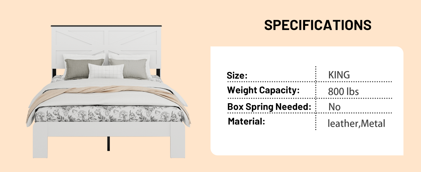 Queen Bed Frame Headboard , Wood Platform Bed Frame , Noise Free,No Box Spring Needed and Easy Assembly Tool,Large Under Bed Storage,White