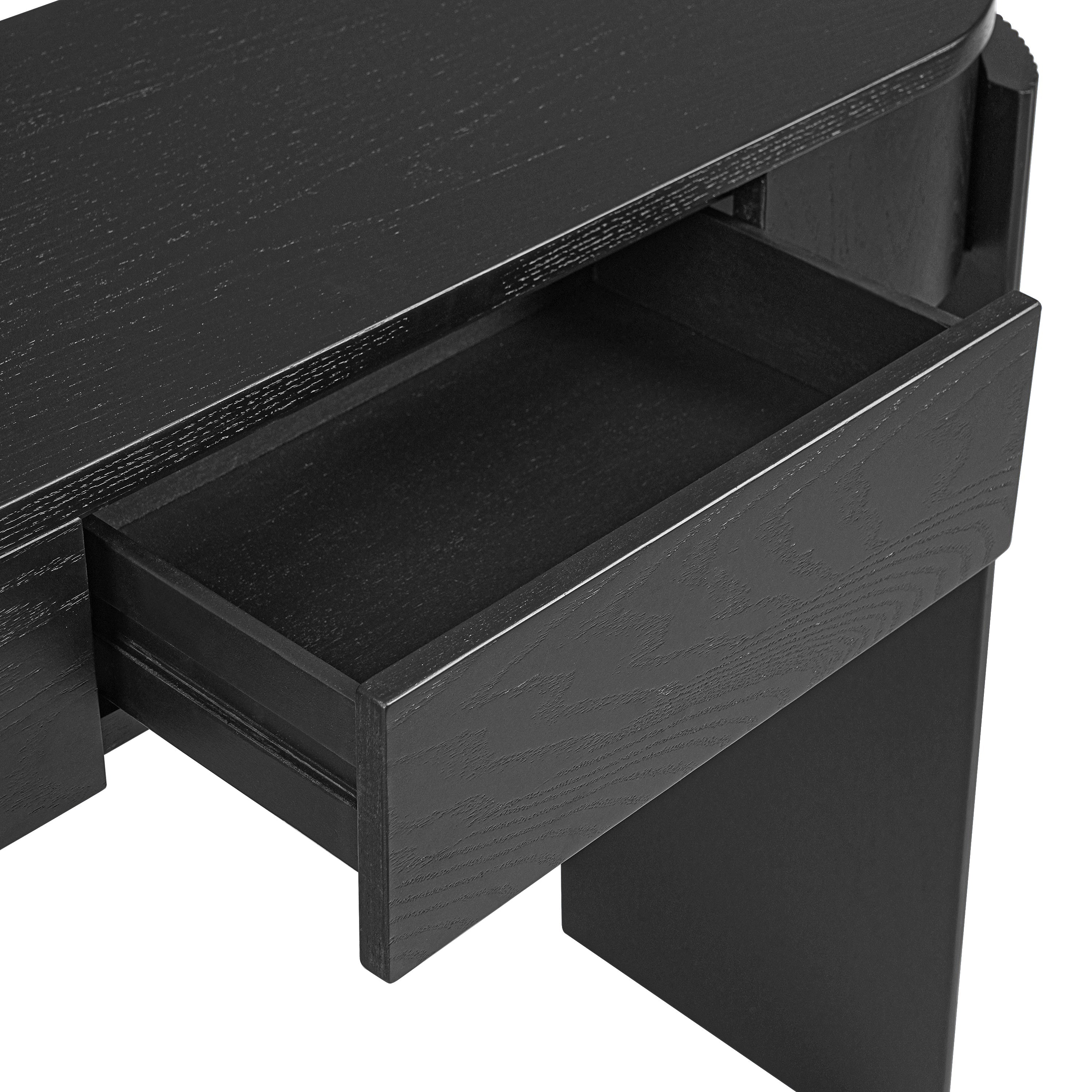 TREXM Entryway Table with Natural Wood Grain Finish, Console Table with Fluted Design, Oval Top and 2 Drawers for Entryway and Living Room (Black)