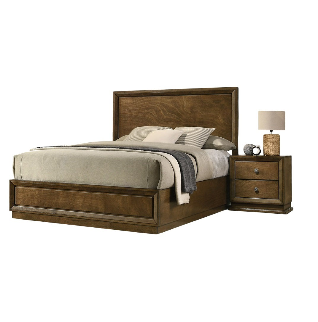 Walnut Color Transitional Style Twin Size Bed 2x Nightstands 3pc Set Bedroom Furniture Metal Knobs