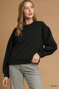 Umgee Round Neck Sweatshirt with Pleated Detail