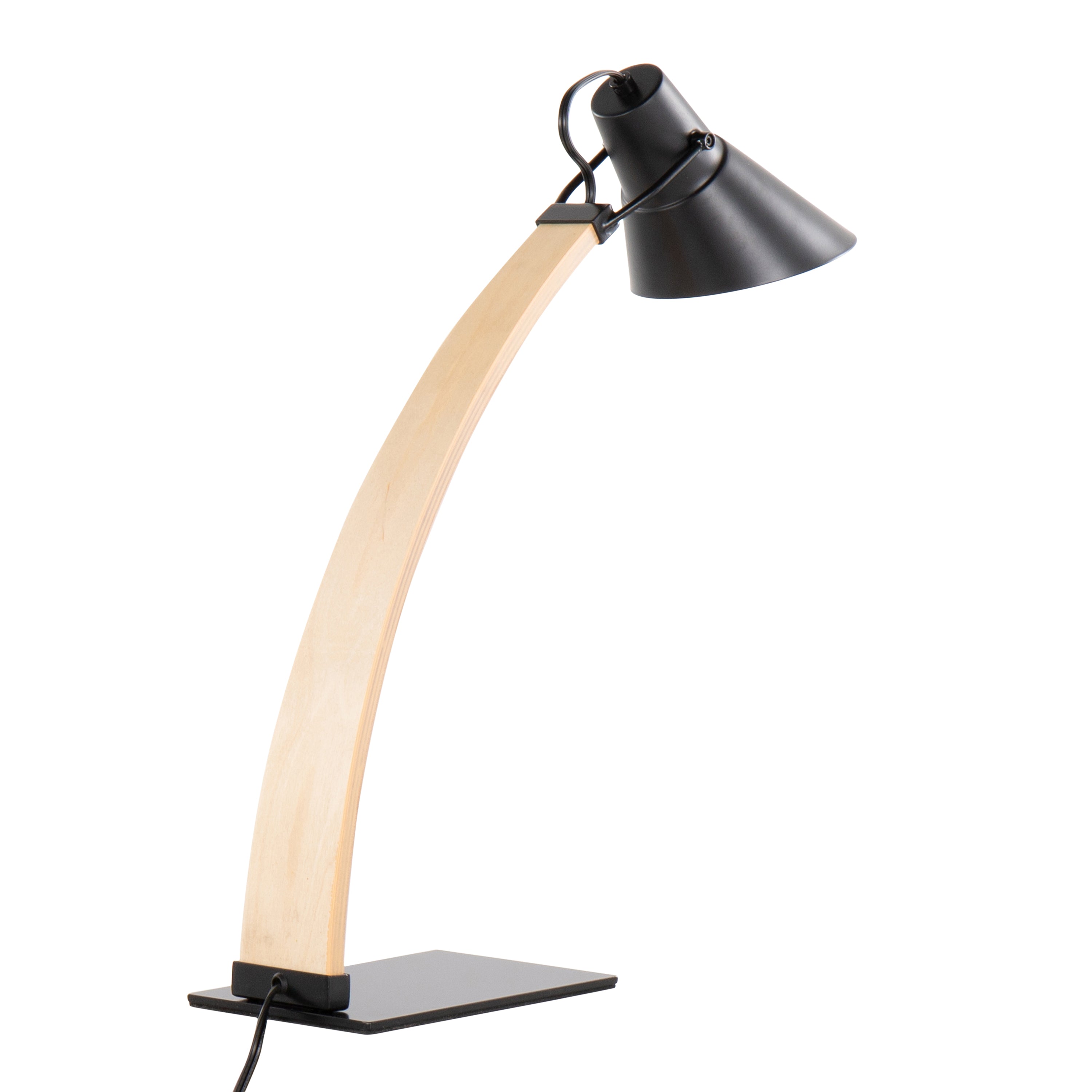 Noah Contemporary Table Lamp in Natural Wood and Black Metal by LumiSource
