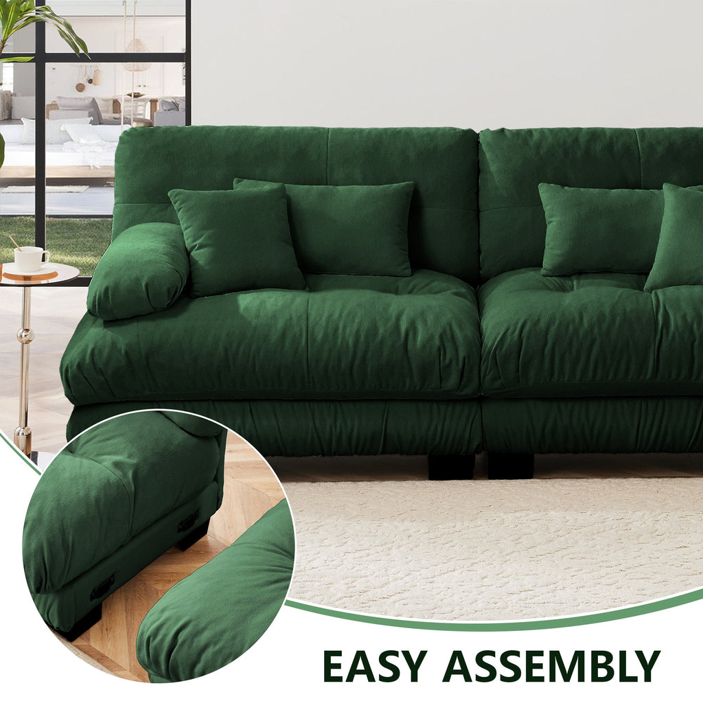 Free Combination Modular Sectional Sofa,U Shaped Couch for Living Room, 4-Seater Comfy Cloud Couch with 2 Ottomans, Chenille Green