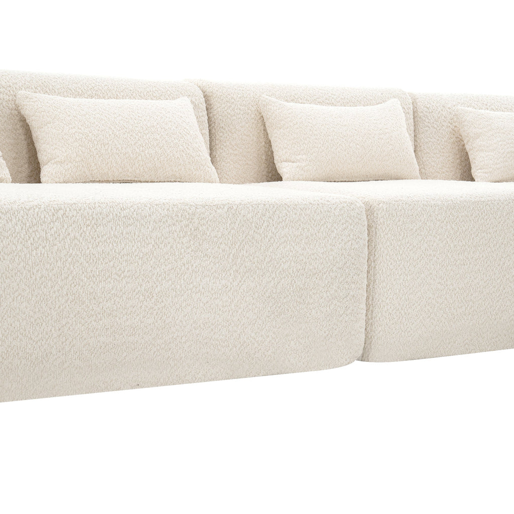 144' Upholstered Sofa Free-combined Sofa Couch with Two Chaise Lounge and Five Back Pillows for Living Room(Old SKU: N719S001600A), Beige