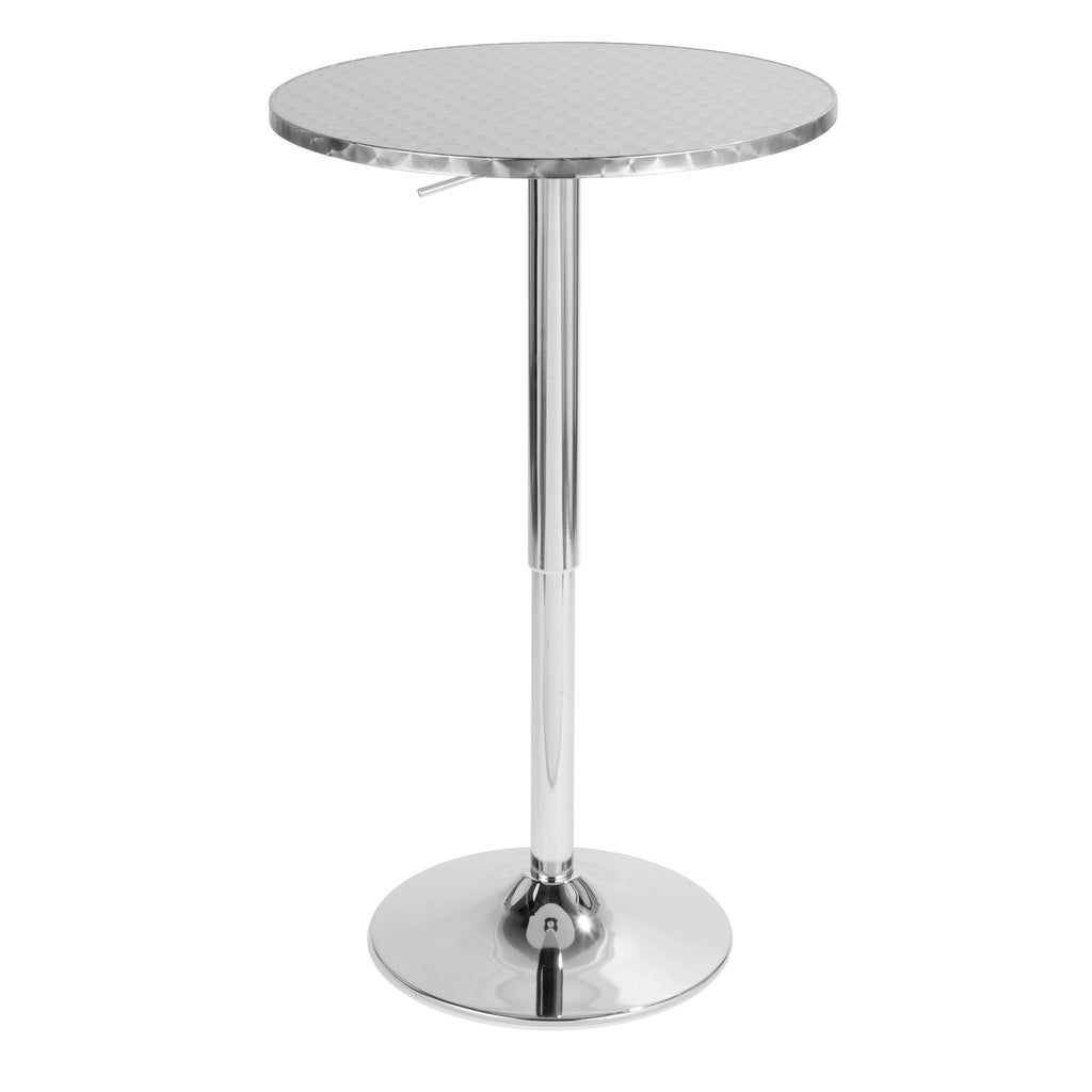 Bistro Contemporary Adjustable Round Bar Table in Silver by LumiSource
