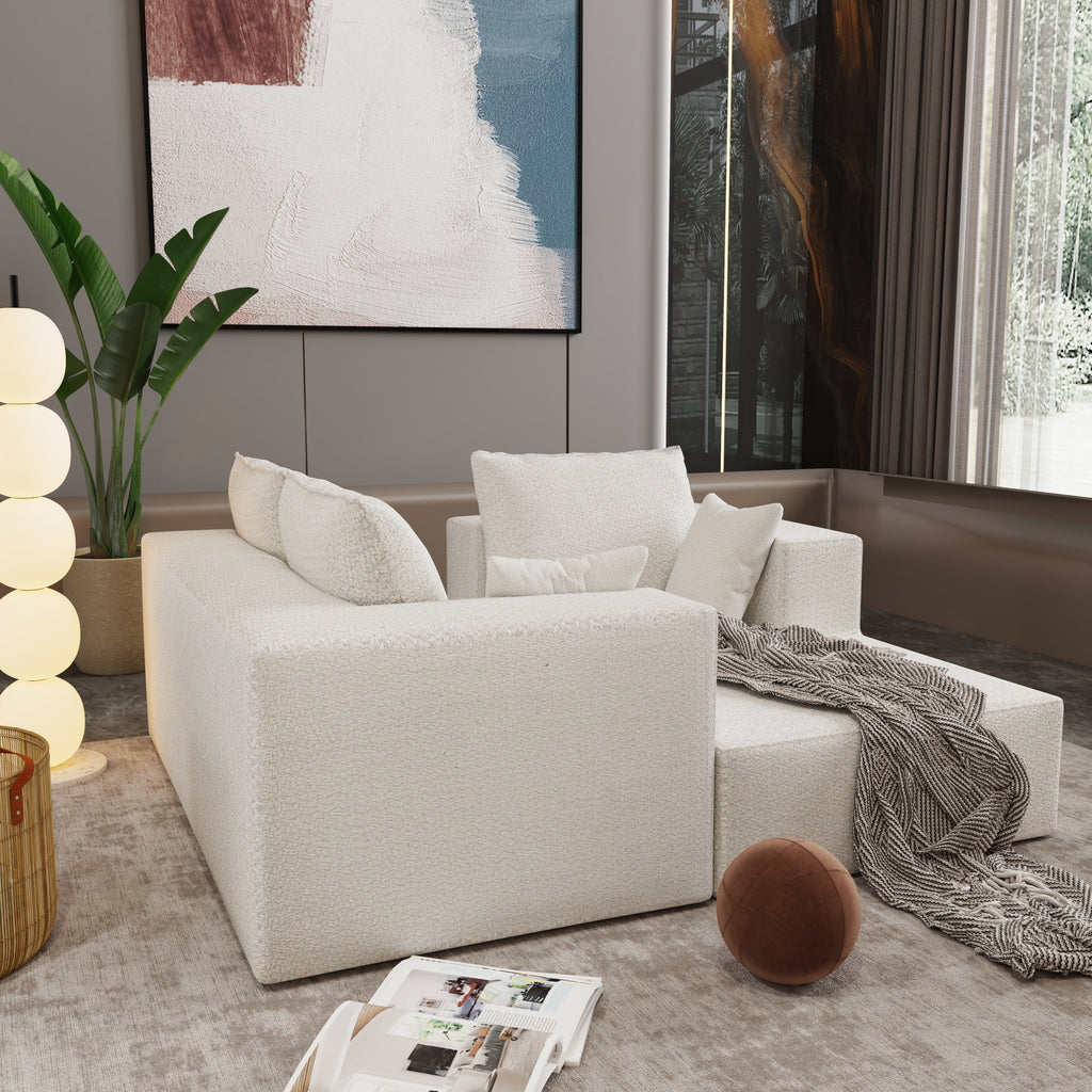 Combination sofa and sofa bed on the right corner, made of high-density sponge and soft linen fabric, with multiple combination methods (beige)