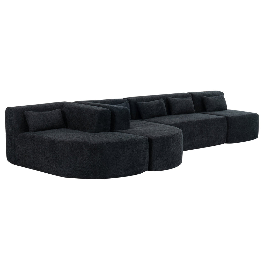 144' Upholstered Sofa Free-combined Sofa Couch with Two Chaise Lounge and Five Back Pillows for Living Room(Old SKU: N719S001600B), Black