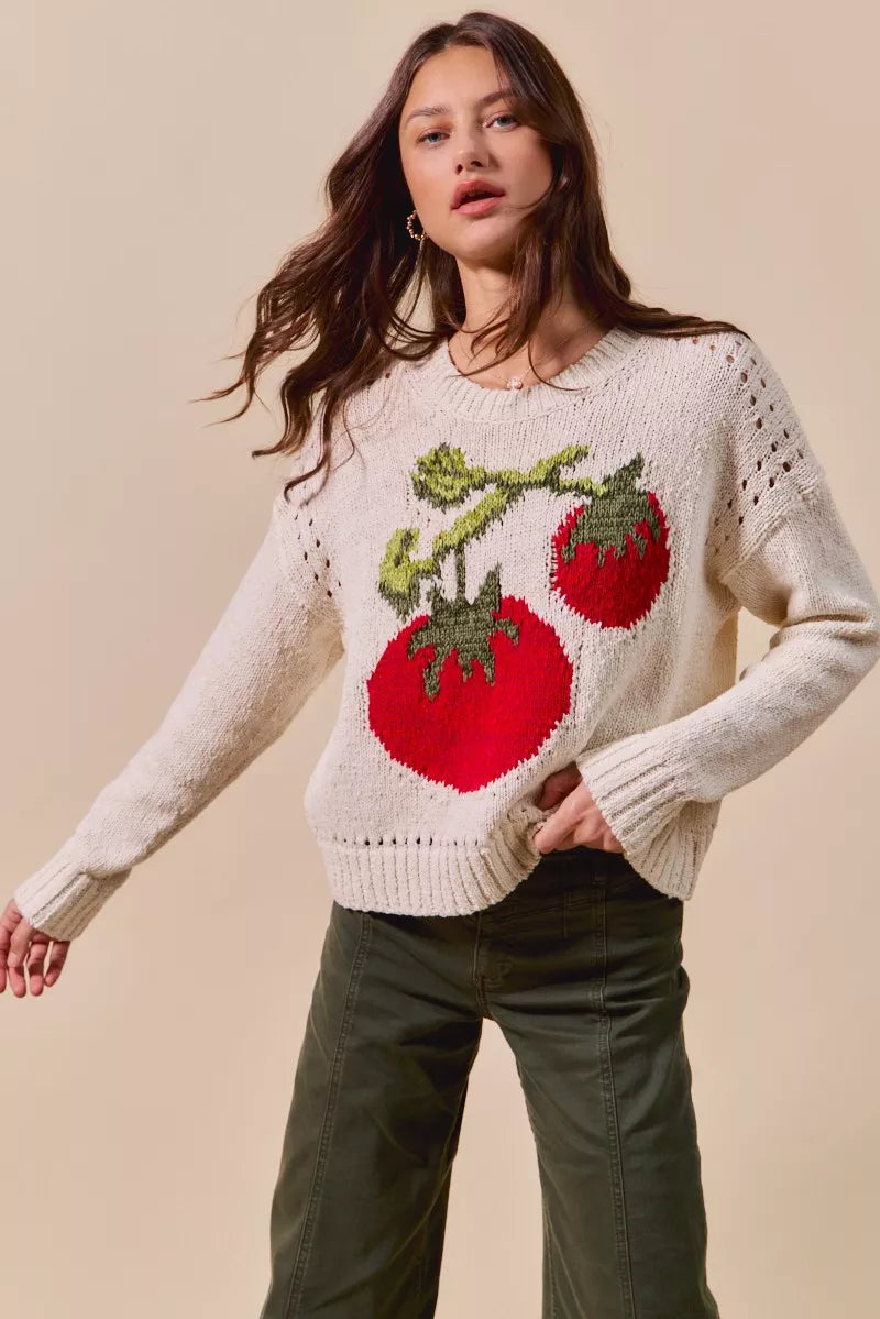 SO ME Vegetable Round Neck Long Sleeve Sweater