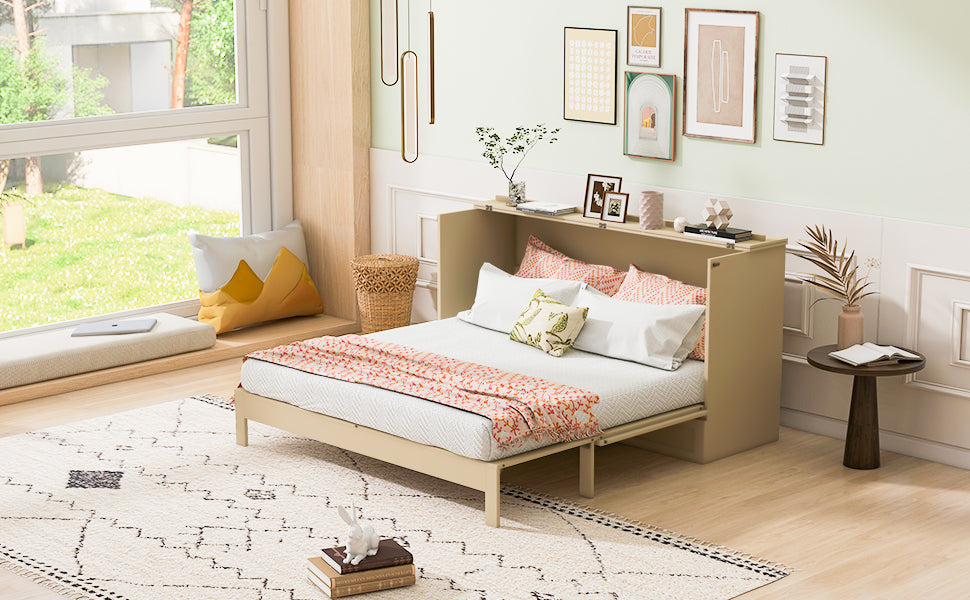 Full Size Murphy Bed with Large Drawers, Gold