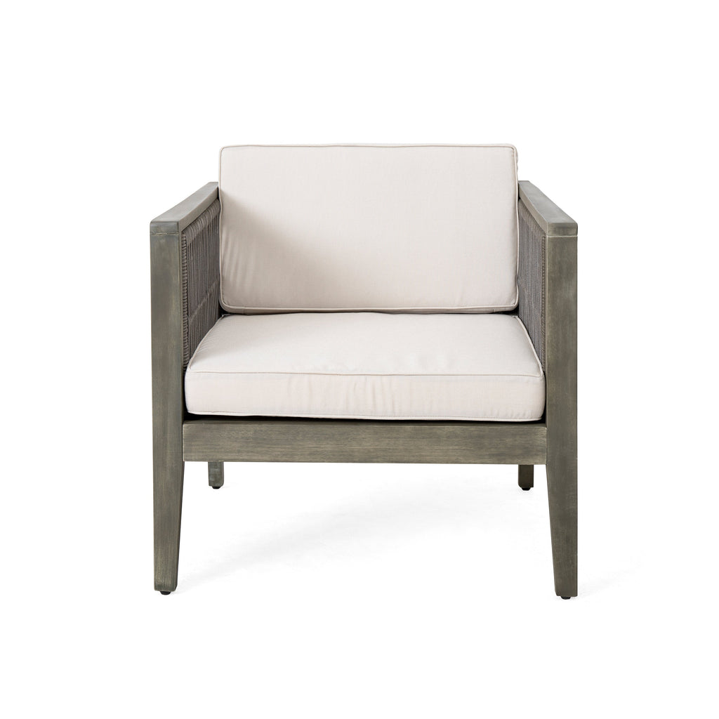 4-Pieces Acacia Wood Patio Furniture Set, Outdoor Furniture with Coffee Table, Patio Conversation Set Deep Seating with Soft Cushion, Porch Chairs for Garden, Backyard Porch Balcony, Grey & Beige