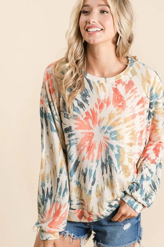 BiBi Tie Dye Print Terry Pull Over
